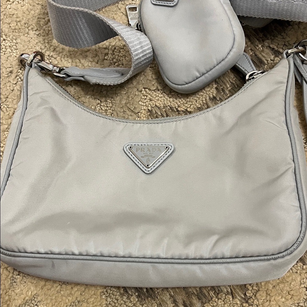 Authentic Prada Re-Edition, light grey/blue